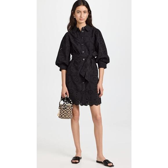 NWT Scotch & Soda Puff Sleeve Eyelet Tie Belt Cotton Mini Dress Size 6 - Picture 1 of 5
